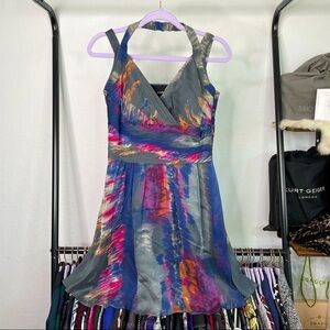Andrew Marc Multicolor 100% Silk Faux Wrap Strappy Dress